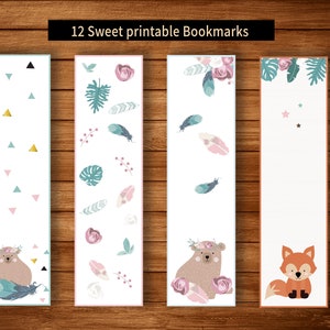 Animals Printable Bookmarks: Floral, Bear, Fox (Digital Download)