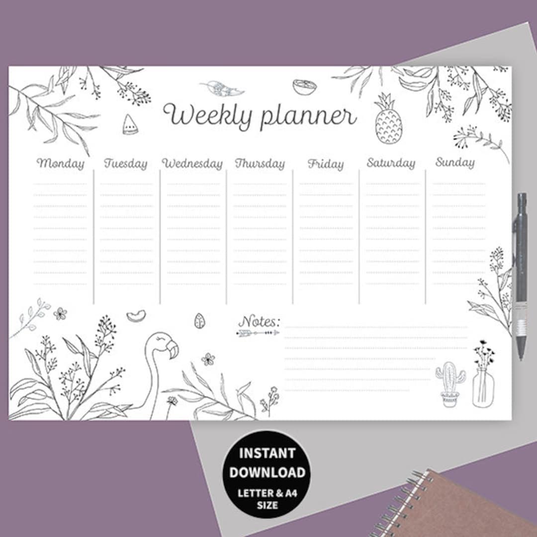 Weekly Schedule, Printable Weekly Timetable, Weekly Organizer, Blank ...