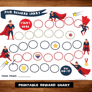 Belohnungstabelle - Superhelden Belohnungstabelle - Aufkleber Tabelle, Sofort Download Belohnungstabelle, Kinder Belohnungstabelle, Töpfchen Tabelle für Jungen