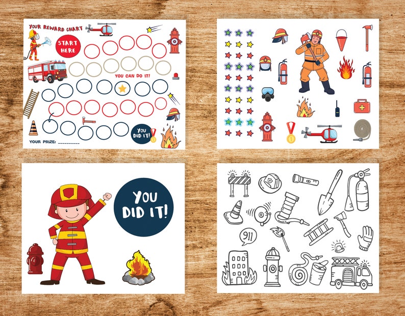 Printable Fire Engin Reward Chart, Sticker Chart, Instant Download