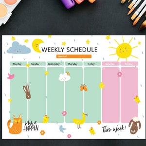 kids daily schedule,Weekly planner Printable,Weekly Organizer,Weekly Printable,Daily Schedule, Homeschool Planner,kid Planner, homeschooling image 1