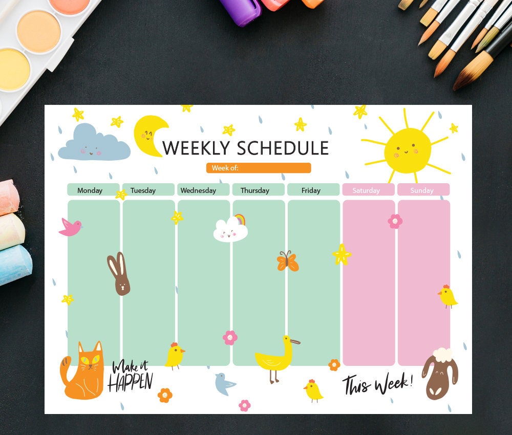 Kids Weekly Calendar Cute Colorful Printable Children's -  Portugal