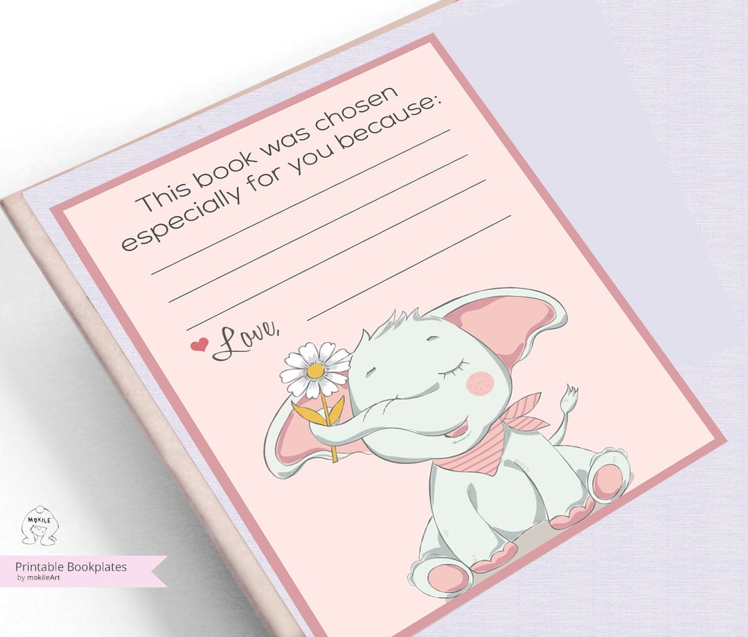 Printable Bookplates book Plates baby Shower Bookplate INSTANT Downloadbookplateselephent