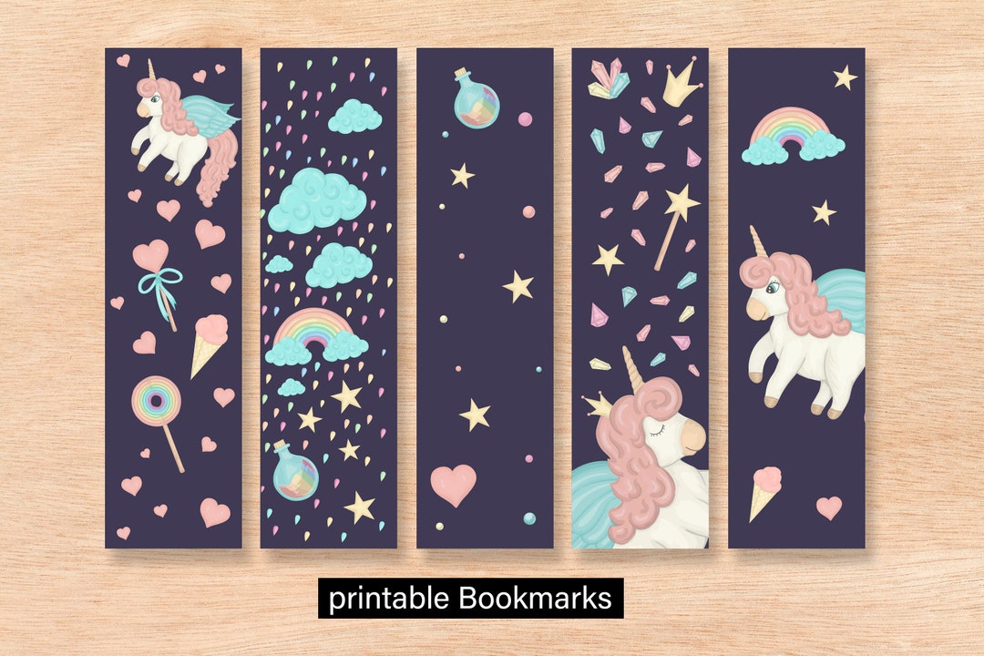Unicorn Bookmarks: Printable Bookmark Set (PDF) - Etsy