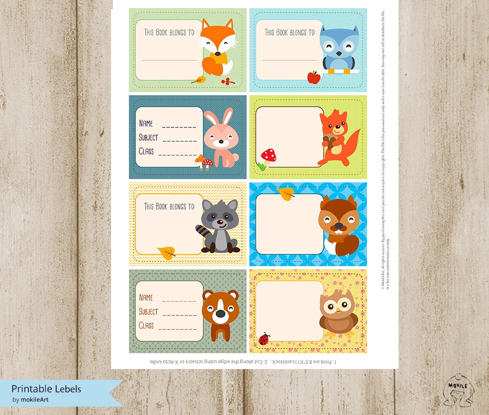 labels-animals-set-back-to-school-labels-printable-school-labels-tags-book-labels-stickers-kids-cards-labeling-etsy for Free Printable Book Label Templates Labels Animals Set - Back to School Labels- Printable School Labels /tags, Book Labels, Stickers, Kids Cards, Labeling - Etsy for Free Printable Book Label Templates