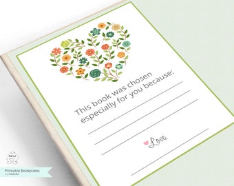 Printable Baby Shower Bookplate: Floral Heart Design (Digital Download)