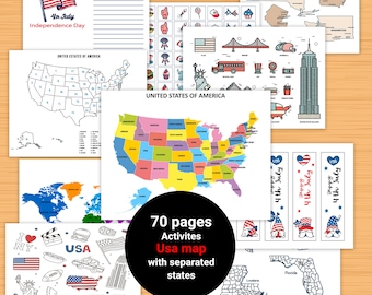 Mappe geografiche degli Stati Uniti stampabili, schede didattiche sui 50 stati, attività per bambini (download digitale)