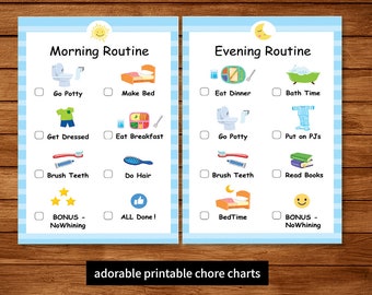 Kids Chore Chart Printable Morning and Evening ,routine chart kids, Daily Routine Chart, Printable, PDF, Morning and Evening Routines, Chart