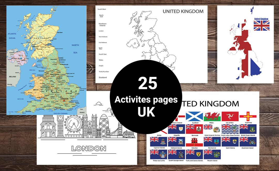 United Kingdom Activity Printables: UK Map, Flags, Landmarks (25 Sheets ...