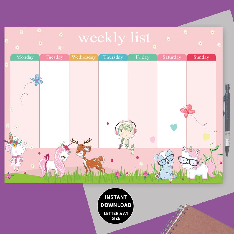 Girl Daily Schedule, Timetable,weekly Planner Printable,weekly ...