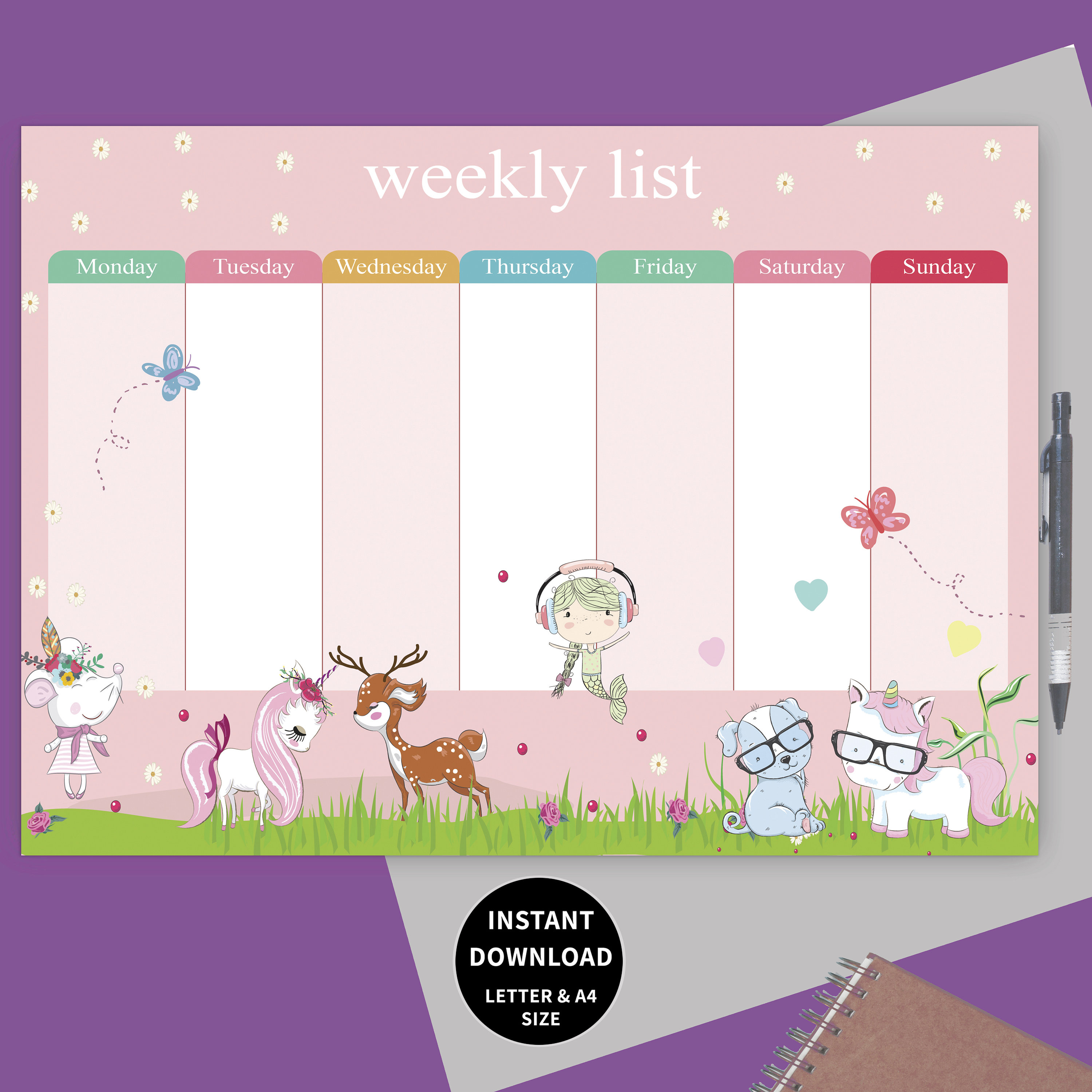 Girl Daily Schedule Timetableweekly Planner Printableweekly Etsy