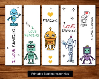 Printable Bookmarks Template, bookmarks for kids,robots Bookmarks, Printable Bookmarks Set, bookmarks, Digital Bookmark Template,