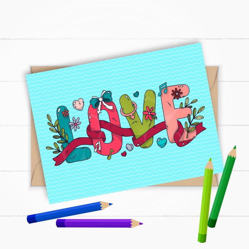 Love Card Printable Color Card Colouring Page Ready to Print - Etsy