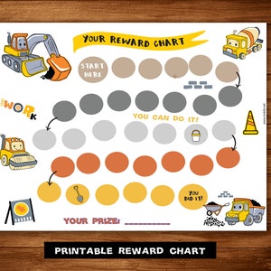 Printable Construction Reward Chart, Sticker Chart, Instant Download Reward Chart, Kids Reward Chart, Potty Training Chart for Boys