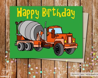 Kartka urodzinowa dla chłopca z betoniarką (do druku)