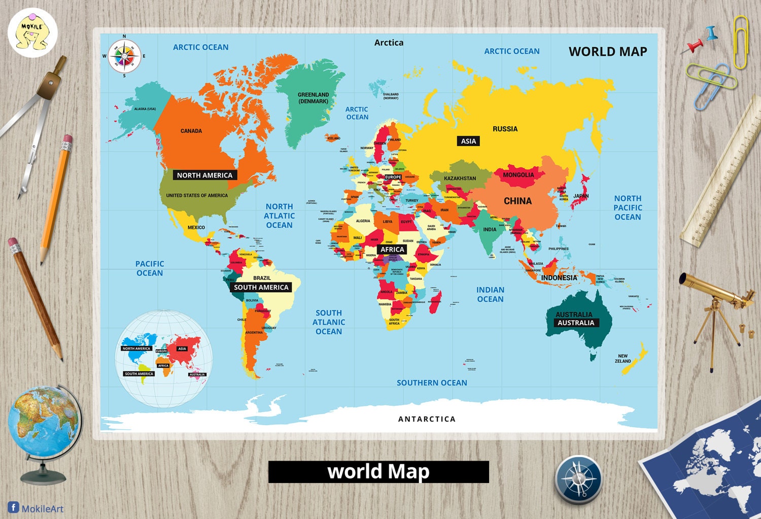 Home school Education placemats for kids World Map Solar | Etsy