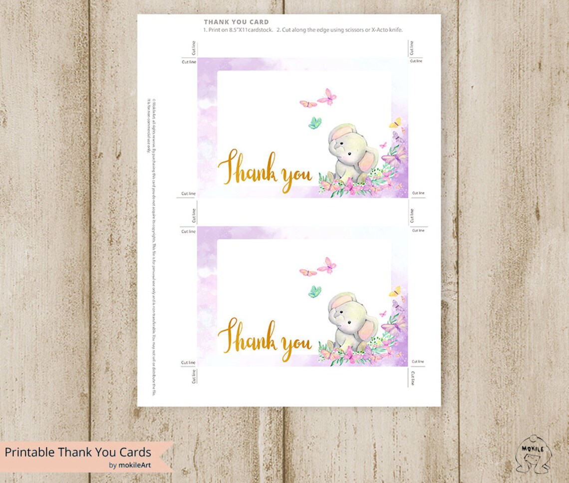 Elephant Thank You Card Elephant Theme Party Favor - Etsy