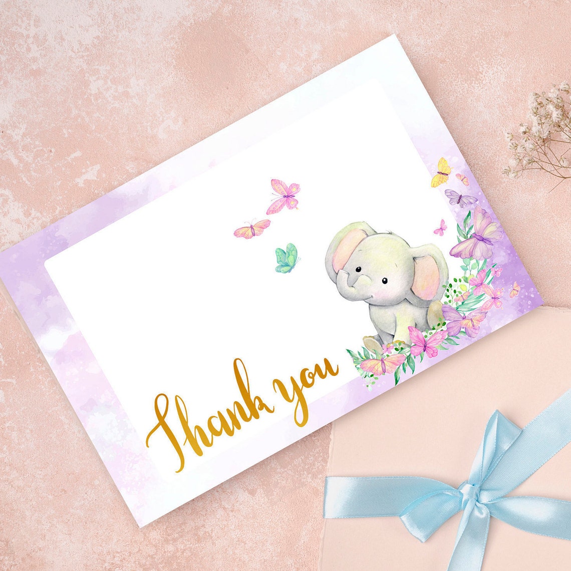Elephant Thank You Card Elephant Theme Party Favor - Etsy