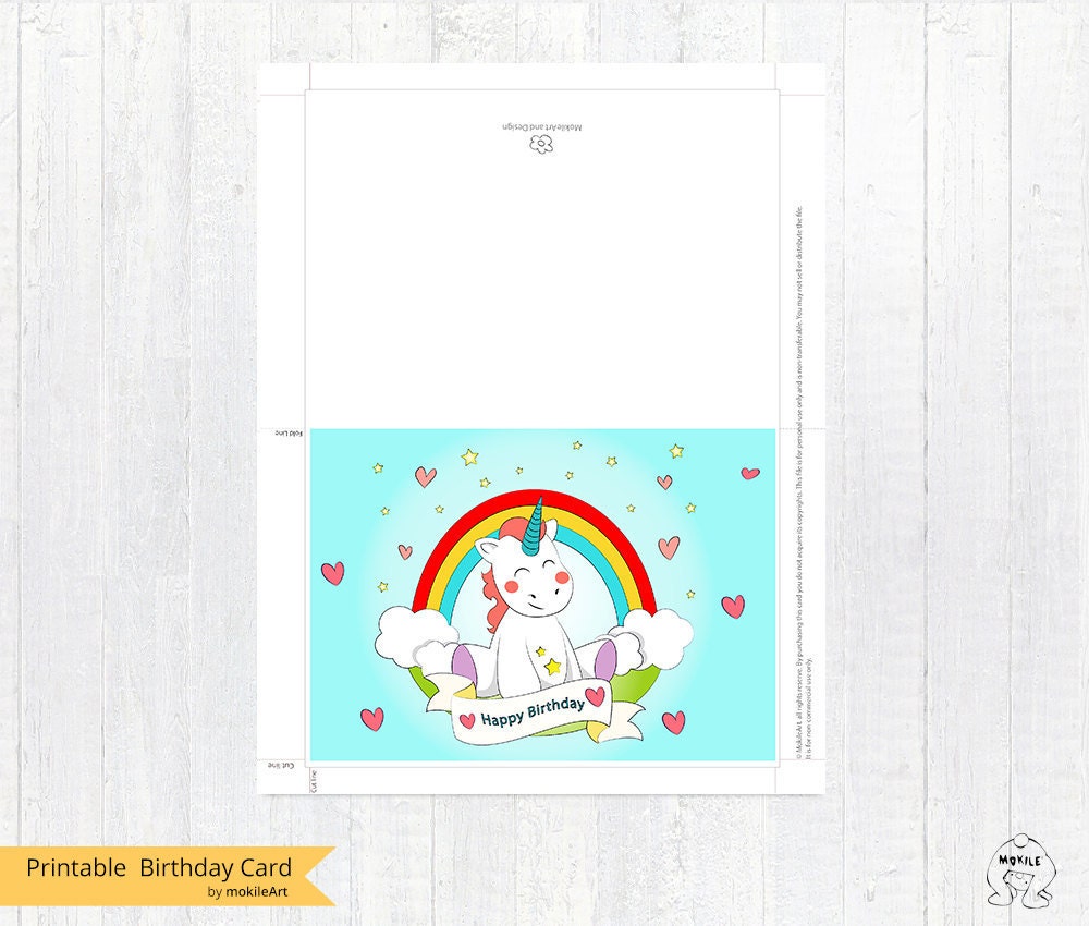 Birthday Cards Printable Unicorn