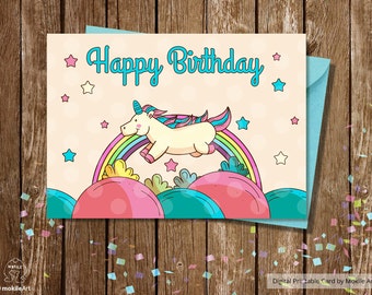 printable birthday cards, unicorn card ,Digital Template ,birthday card, Digital Printable card,Happy Birthday Girl