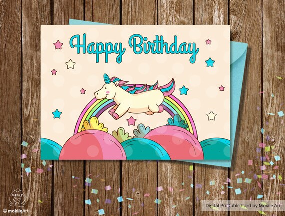 Printable Birthday Cards Unicorn Card digital Template - Etsy