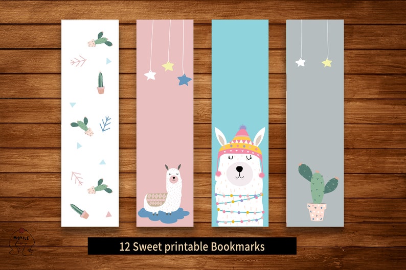 Printable Bookmarks Template, Llama, Alpaca, Cactus Bookmarks