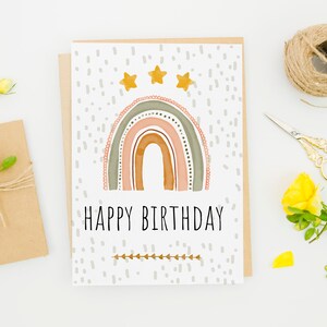 Boho Rainbow – kartka urodzinowa do druku – kartka z życzeniami urodzinowymi w formacie PDF JPG, 5–7 składanych, cyfrowa