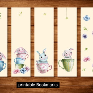 Bunny in Teacup Printable Bookmarks: Whimsical Animal Set (PDF)