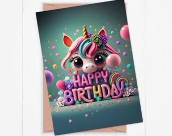 unicorn birthday ,printable birthday cards, Instant Download ,Digital Template ,birthday card, Digital Printable card,Happy Birthday Girl