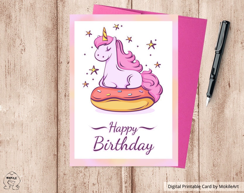 Unicorn Printableprintable Birthday Cards Instant Download - Etsy