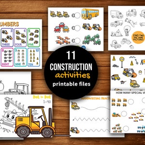 Bouw afdrukbaar, bouwkaarten, bouw clipart, kleuterschool, pre-K, bouw kleurplaten, bouw partij gunsten