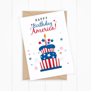 Cartão de Feliz Aniversário América | Design de Bolo | Download Instantâneo