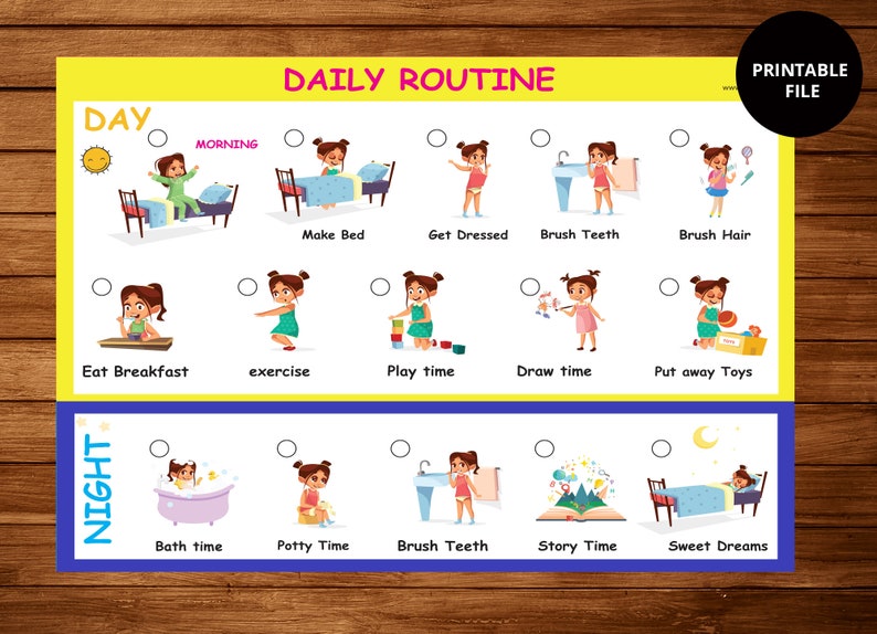 Girl's Daily Routine Chart: Morning & Bedtime Checklist (PDF + JPG) - Etsy