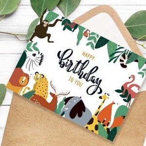 Sweet Animals Birthday Card Printable | Instant Download | 5x7 Foldable Card with A2 Envelope Template | Cute Animal Card for Any Occasion