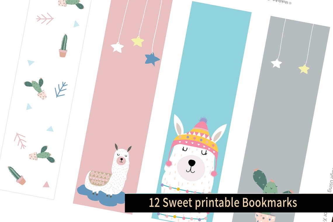Printable Bookmarks Template Llama Alpaca Cactus Bookmarks Etsy