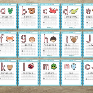 Ensino em casa, planilha de caligrafia para impressão, caligrafia pré-escolar, planilhas/prática de escrita do alfabeto/rastreamento de letras ABC/perfeito