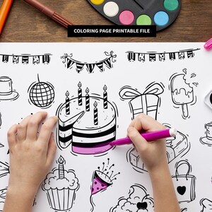 Páginas de atividades de aniversário, páginas para colorir para impressão, páginas para colorir para impressão, atividades de festa, atividades de festa, página para colorir infantil