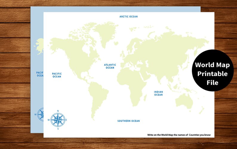 Printable Coloring World Map for Kids – Learn Countries & Oceans ...