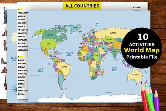 world map printable activities for kids educational games etsy singapore