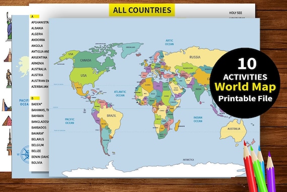 world map printable activities for kids educational games etsy singapore