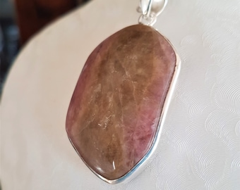 Tourmaline , tourmaline pendant , watermelon tourmaline , silver pendant with tourmaline