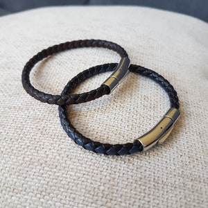 Bracelet, leather bracelet, genuine leather bracelet, two-tone braided bracelet