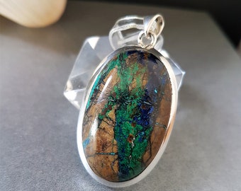 Azurite, malacolla en argent, pendentif en argent, pendentif en argent avec azurite