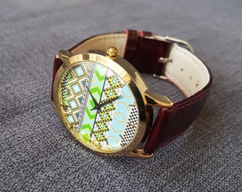 Women's watch retro look, wristwatch with leather strap, women's wristwatch