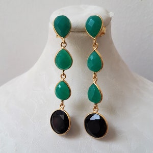 Onyx , Earrings with Onyx , Green Onyx Jewelry , Onyx Earrings , Earrings in Silver Gold Plated