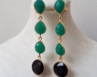 Boucles D'oreilles Pendantes Argent 925 Avec Onyx Noir - Fait Main Ciselé