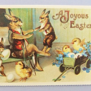 Cartolina di Pasqua d'epoca, cartolina di Pasqua inutilizzata, replica antica, coniglietti antropomorfi, cartolina di Pasqua