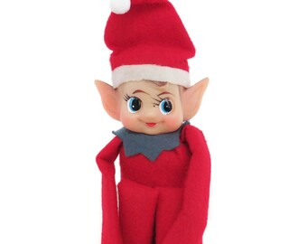 Vintage Elf Knee Hugger, Pixie Elf Shelf Sitter, Red Elf, Pointy Ears, Japan Kitsch Elf Kitschy Christmas Ornament, Knee Hugger Pixie Elf