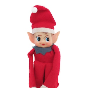 Vintage Elf Knee Hugger, Pixie Elf Shelf Sitter, Red Elf, Pointy Ears, Japan Kitsch Elf Kitschy Christmas Ornament, Knee Hugger Pixie Elf