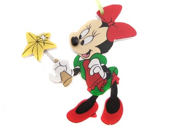 Vintage Minnie Mouse Ornament, Wood Ornaments, Kurt Adler Ornaments, Walt Disney Christmas Ornaments, Wooden Minnie Mouse Ornament